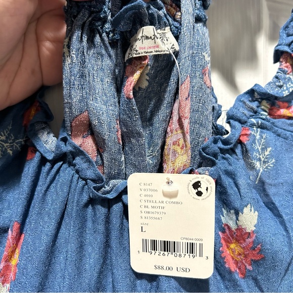 Free People! Intimately Blue Floral Bali Wild Slip Dress In Stellar Combo NWT! - Picture 10 of 12
